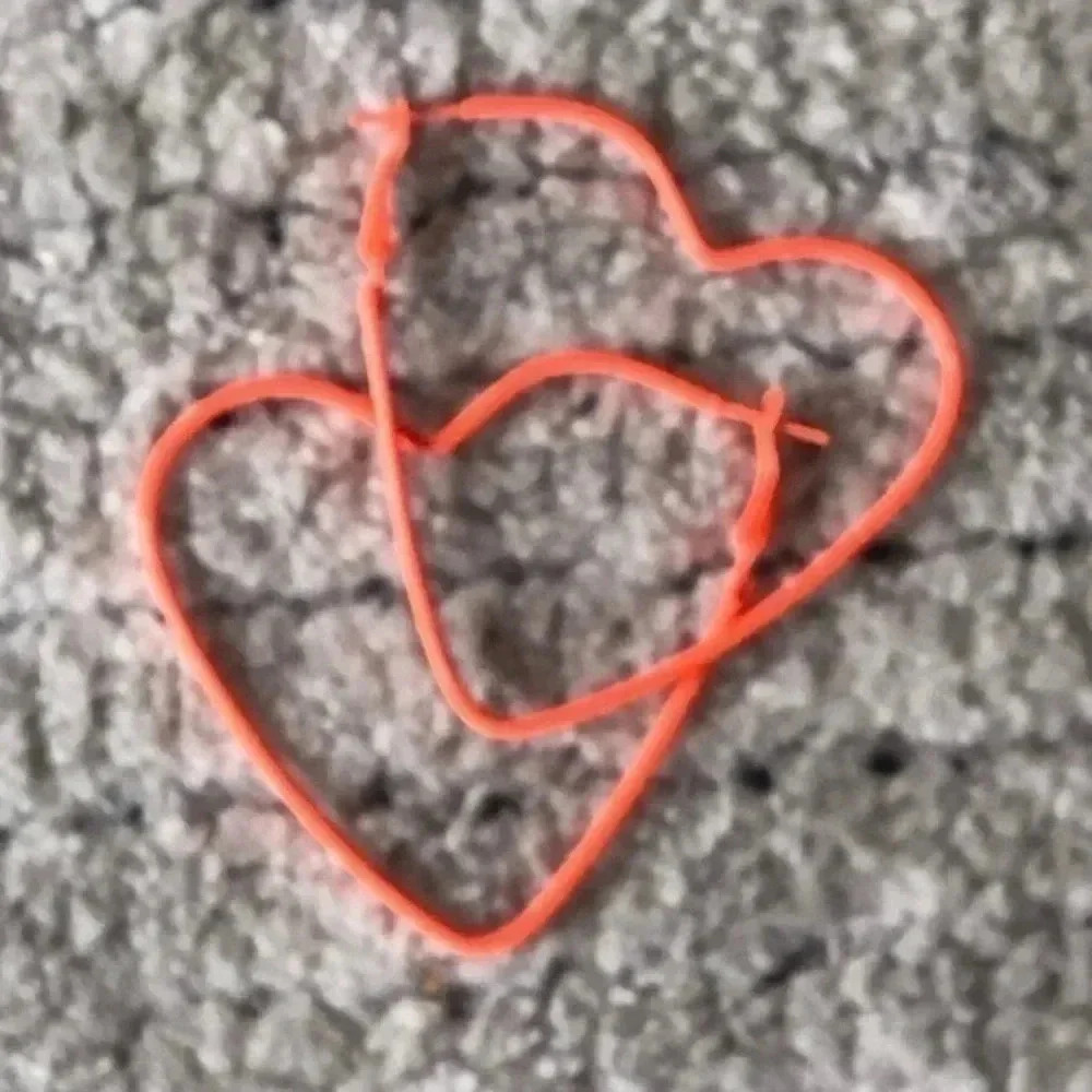 Neon Orange Retro 80’s Large Stainless Steel Heart Shaped Hoop Earrings NWT